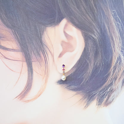 Hanadama rank Whitepink 5.5mm - 6.5mm K18YG Earrings Semi-precious stone Japan Amethyst Rhodolite Garnet