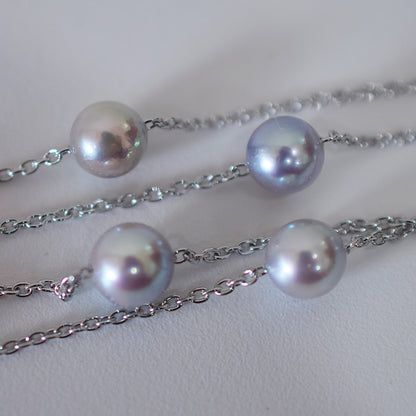 Limited to actual item 2-way Station necklace akoya pearl Natural color 6mm - 7mm Real Akoya Pearl Japan 19.6inch akoyapearl reenspearl Silver