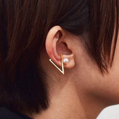 Hanadama rank White pink 6mm - 6.5mm akoya pearl K18YG Triangle Ear Cuff Seawater Japan Japanese 真珠 あこや
