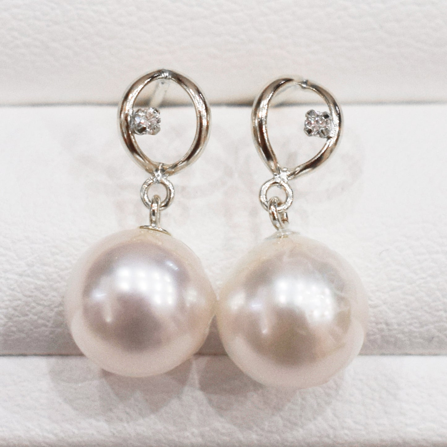 【K18YG / K14WG】Hanadama rank Whitepink 7.5mm - 8.5mm Earring Diamond 0.01ct Seawater Real Akoya Pearl Japan anniversary 18K Japanese Wedding あこや 真珠 日本