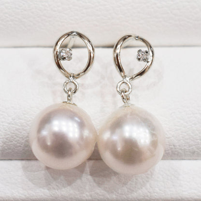 【K18YG / K14WG】Hanadama rank Whitepink 7.5mm - 8.5mm Earring Diamond 0.01ct Seawater Real Akoya Pearl Japan anniversary 18K Japanese Wedding あこや 真珠 日本