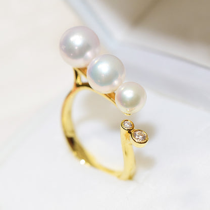 【K18】White pink 5mm & 6mm & 7mm Diamond 0.08ct Ring Akoya Pearl From Japan reenspearl Sea Real akoyapearl
