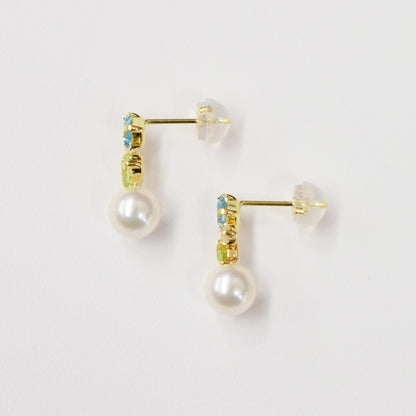 Hanadama rank Whitepink 5.5mm - 6.5mm K18YG Earrings Semi-precious stone Japan Blue topaz white topaz peridot