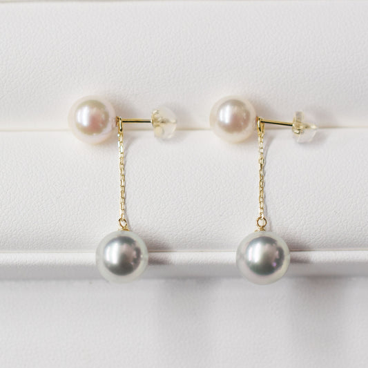 Rare White Pink & Natural color 7.5mm × 8mm earrings Real Seawater Akoya Pearl Japan K18YG reenspearl Akoyapearl both ears japanese あこや 真珠