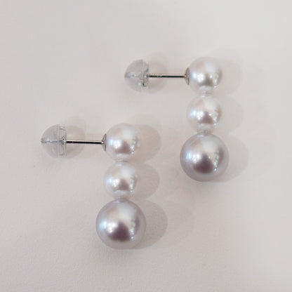 <SALE> Limited to actual item 6mm - 6.5mm × 7.5mm - 8mm Seawater Akoya Pearl White pink Natural color Stud Earring 14KWG Japan Japanese