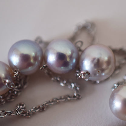 Limited to actual item 2-way Station necklace akoya pearl Natural color 6mm - 7mm Real Akoya Pearl Japan 19.6inch akoyapearl reenspearl Silver