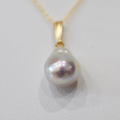 Limited to actual item 12.1mm penrant Necklace Natural color Seawater Real akoya Pearl Baroque 14KGF Gold Filled Japan あこや 真珠 reenspearl