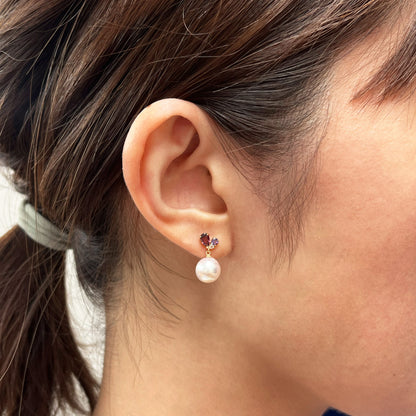 Hanadama rank Whitepink 7.5mm - 8.5mm Earrings Semi-precious stone Japan White topaz Rhodolite Garnet amethyst あこや 真珠