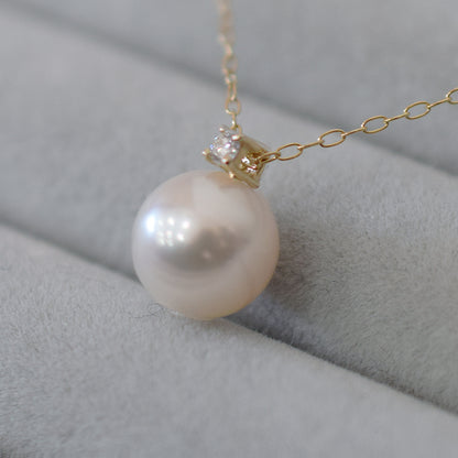 Hanadama rank White pink 8mm - 9.5mm Birthstone Diamond 10K pendant necklace Akoya Pearl Real Japan Seawater pearl