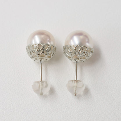 【K18YG / K14WG】Hanadama rank White pink 8mm - 8.5mm Sea Real Akoya Pearl Earring Japan 1pair Japanese reenspearl birthday あこや 真珠