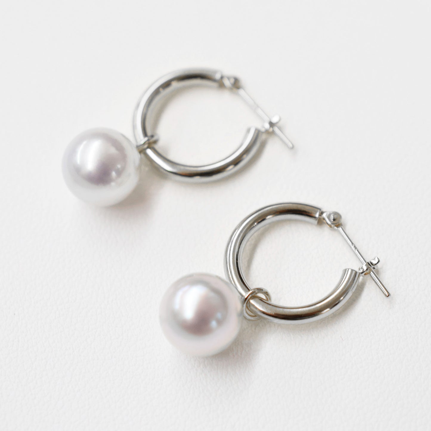 【K18YG / K14WG】Madama rank 9mm - 9.5mm Natural color Hoop Earring Real Akoya Pearl Japan Akoyapearl reenspearl birthday あこや 真珠