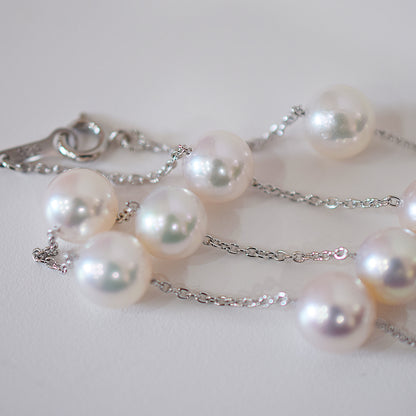Limited to actual item Station necklace akoya pearl White pink 8mm - 8.5mm Real Akoya Pearl Japan 19.6inch akoyapearl reenspearl Silver