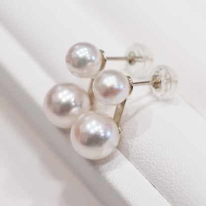 【K18YG / K14WG】Hanadama rank White pink 5.5mm - 6mm × 7.5mm - 8mm Sea Real Akoya Pearl Earring Japan pair Japanese reens gift jewelry Beautiful あこや 真珠