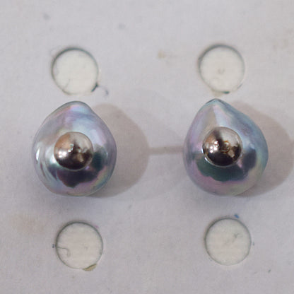 Limited to actual item Natural color akoya Baroque pearl 10mm - 10.5mm Surgical Stainless Steel Seawater Akoya Pearl Stud Earrings Japan
