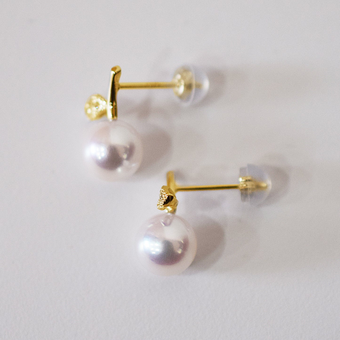 【K18YG / K18WG】Hanadama rank Whitepink 7.5mm - 8.5mm Earring Diamond 0.02ct Seawater Real Akoya Pearl Japan anniversary Earring Japanese Wedding Jewelry reenspearl