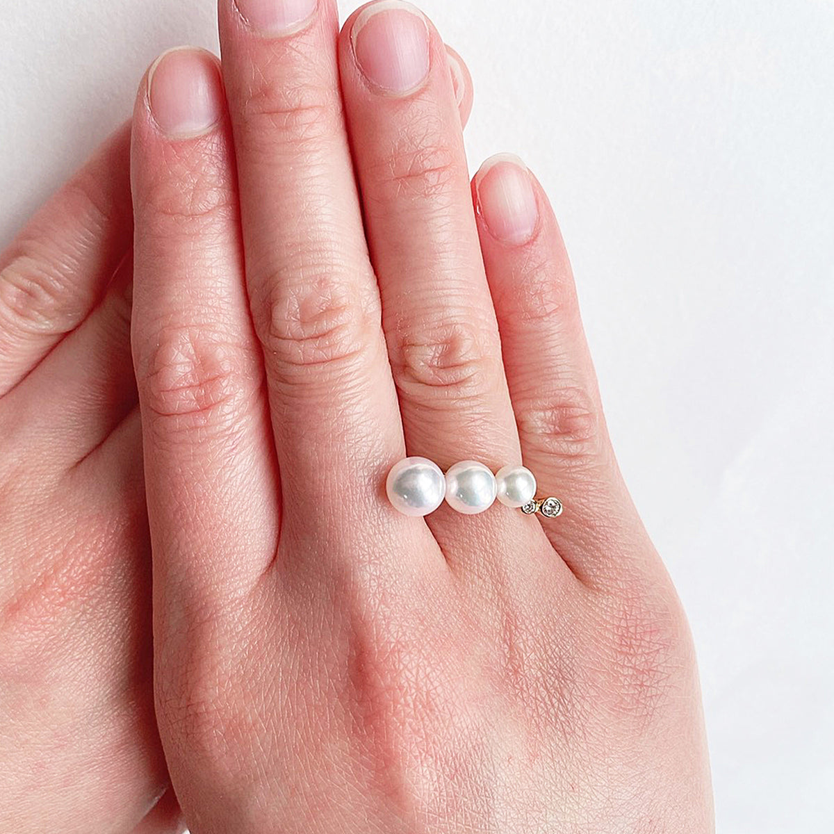 【K18】White pink 5mm & 6mm & 7mm Diamond 0.08ct Ring Akoya Pearl From Japan reenspearl Sea Real akoyapearl