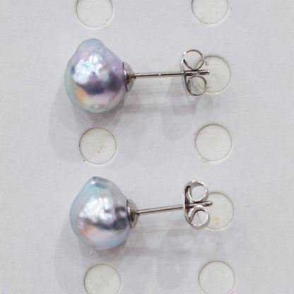 Limited to actual item Natural color akoya Baroque pearl 10mm - 10.5mm Surgical Stainless Steel Seawater Akoya Pearl Stud Earrings Japan