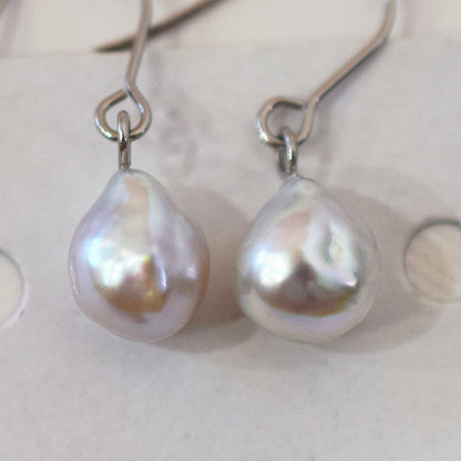 Actual product Natural color akoya Baroque pearl 10mm - 10.5mm Surgical Stainless Steel Seawater Akoya Pearl Hook Earrings Japan