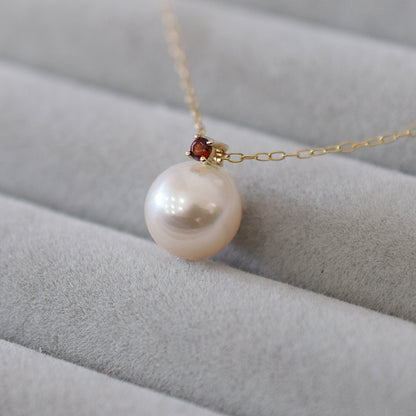 Hanadama rank White pink 8mm - 9.5mm Birthstone Garnet 10K pendant necklace Akoya Pearl Real Japan Seawater pearl