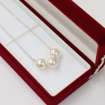 【SV925】Rare White pink 7.5mm - 8.5mm Seawater Real 3pc Akoya Pearl Azuki necklace AkoyaPearl Japan あこや 真珠