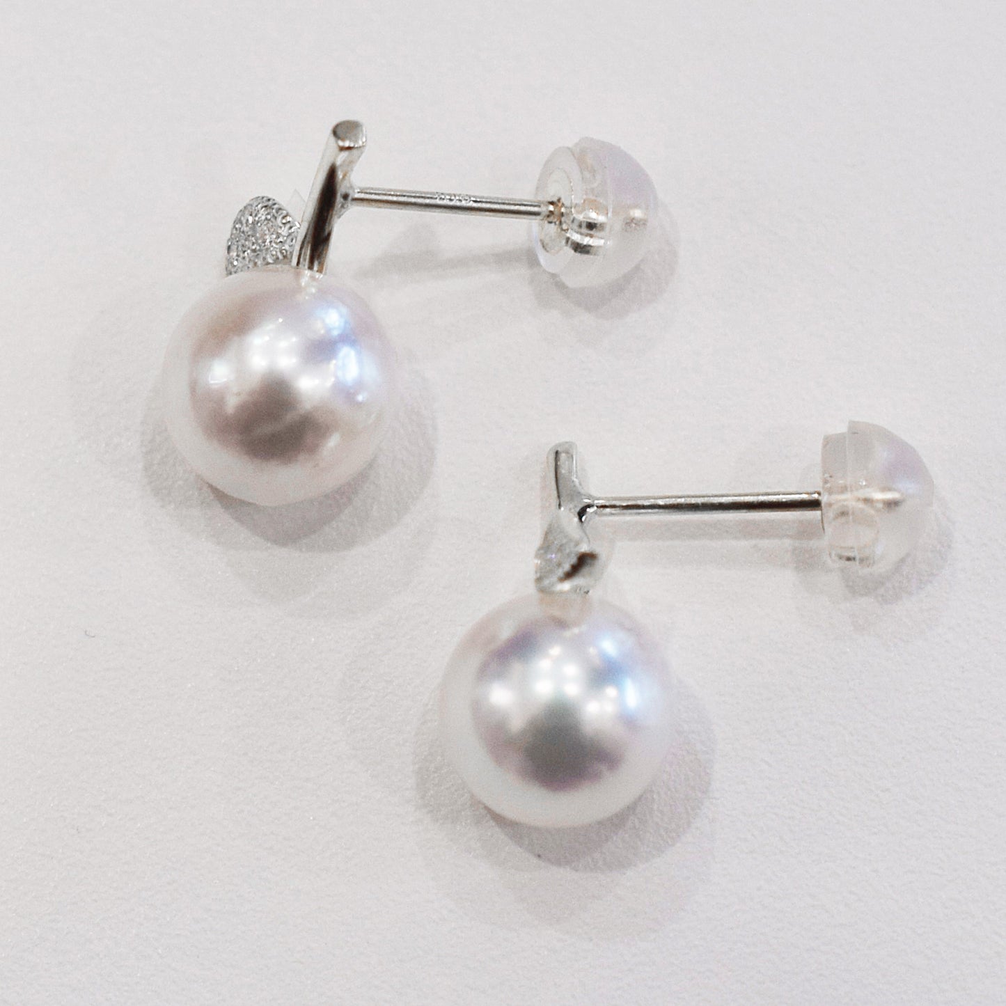 Hanadama rank Whitepink 7.5mm - 8.5mm Earring Diamond 0.02ct Seawater Real Akoya Pearl Japan anniversary Earring K18WG Japanese Wedding Jewelry reenspearl