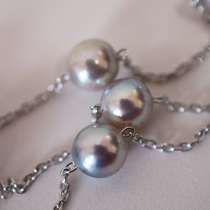 Limited to actual item 2-way Station necklace akoya pearl Natural color 6mm - 7mm Real Akoya Pearl Japan 19.6inch akoyapearl reenspearl Silver
