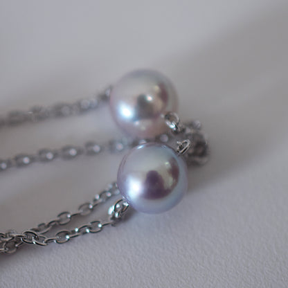 Limited to actual item 2-way Station necklace akoya pearl Natural color 6mm - 7mm Real Akoya Pearl Japan 19.6inch akoyapearl reenspearl Silver