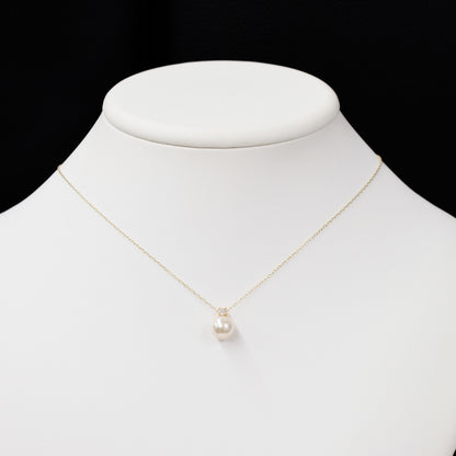 Hanadama rank White pink 8mm - 9.5mm pendant necklace Akoya Pearl diamond 0.1ct 18K Real Japan Seawater pearl reenspearl akoyapearl
