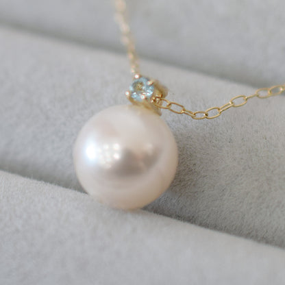 Hanadama rank White pink 8mm - 9.5mm Birthstone Blue Topaz 10K pendant necklace Akoya Pearl Real Japan Seawater pearl