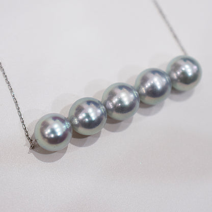 <SALE> Limited to actual item Rare Natural color blue 8.5mm - 9mm akoya pearl necklace 18K Real Japan reenspearl Japanese Seawater