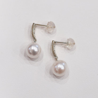 【K18YG / K14WG】Hanadama rank Whitepink 7.5mm - 8.5mm Earring Diamond 0.03ct Seawater Real Akoya Pearl Japan anniversary Japanese Wedding あこや 真珠