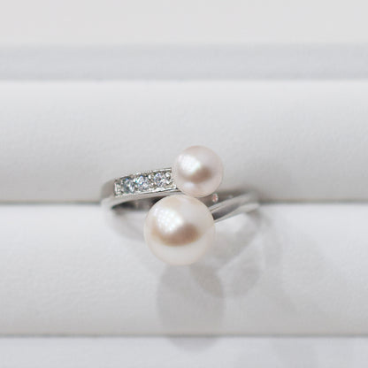 Actual product Rare White pink 7.5mm × 5.5mm Ring Sea Real Akoya Pearl From Japan SV925 Silver reenspearl akoyapearl