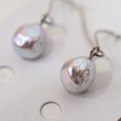 Actual product Natural color akoya Baroque pearl 9mm - 10mm Surgical Stainless Steel Seawater Akoya Pearl Stud Earrings Japan