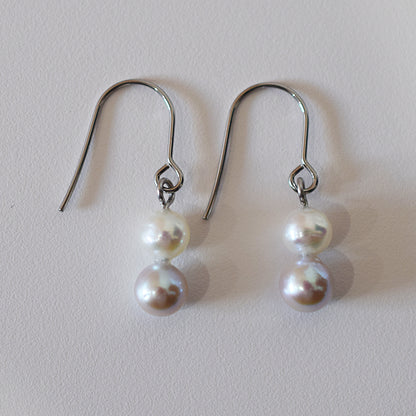 Actual product Natural color akoya Baroque pearl 5.5mm × 6mm Surgical Stainless Steel Seawater Akoya Pearl Hook Earrings Japan