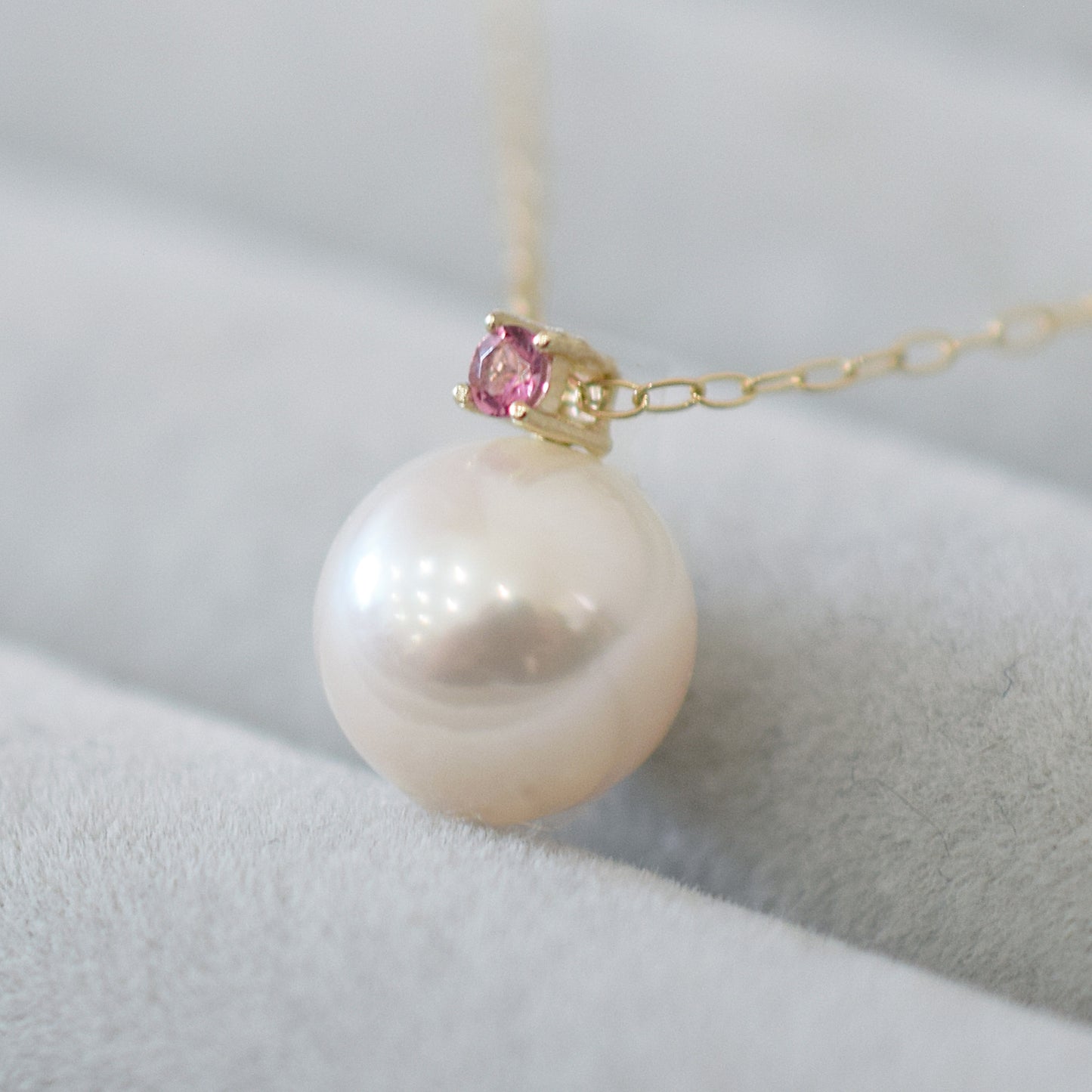 Hanadama rank White pink 8mm - 9.5mm Birthstone Pink tourmaline 10K pendant necklace Akoya Pearl Real Japan Seawater pearl