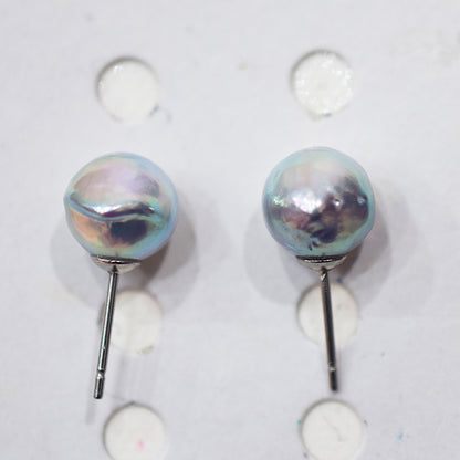 Limited to actual item Natural color akoya Baroque pearl 9.5mm - 10mm Surgical Stainless Steel Seawater Akoya Pearl Stud Earrings Japan