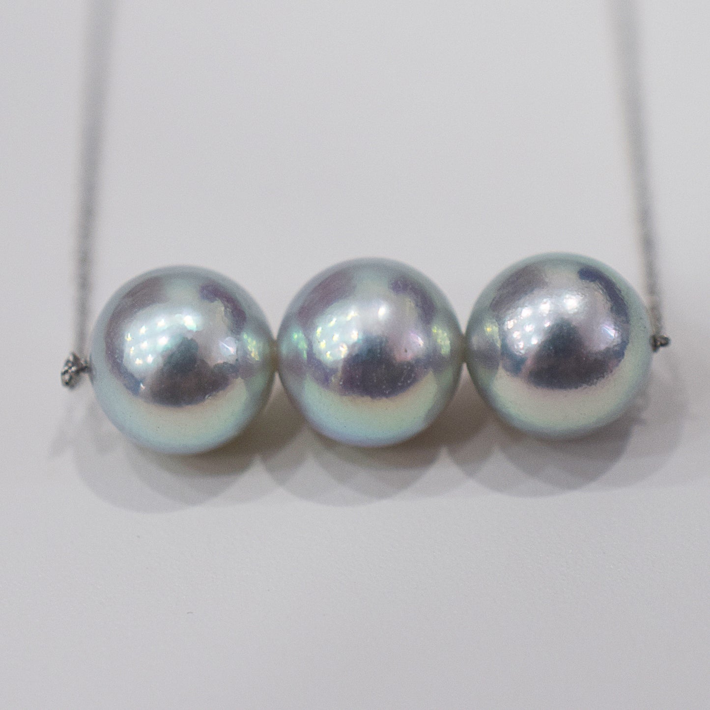 <SALE> Limited to actual item Rare Natural color blue 8.5 - 9mm akoya pearl 3pc necklace 18K Real Japan reenspearl Japanese Seawater