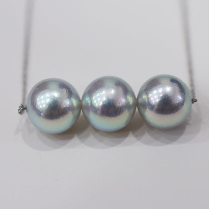 <SALE> Limited to actual item Rare Natural color blue 8.5 - 9mm akoya pearl 3pc necklace 18K Real Japan reenspearl Japanese Seawater