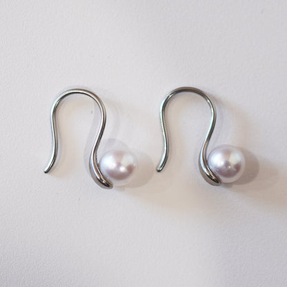 Actual product White pink akoya pearl 6mm - 6.5mm Surgical Stainless Steel Seawater Akoya Pearl Hook Earrings Japan