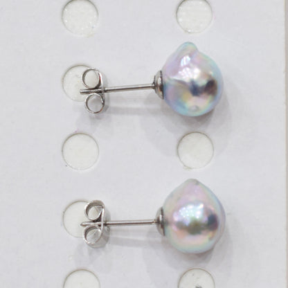 Limited to actual item Natural color akoya Baroque pearl 10mm - 10.5mm Surgical Stainless Steel Seawater Akoya Pearl Stud Earrings Japan