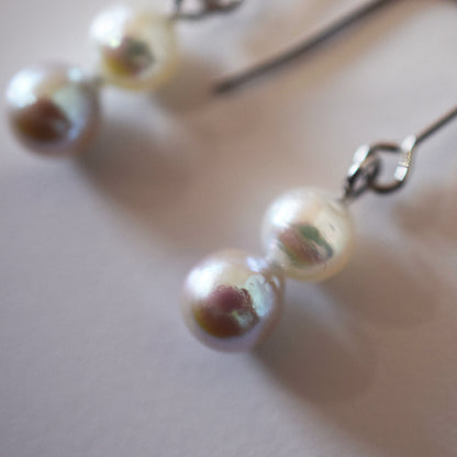 Actual product Natural color akoya Baroque pearl 5.5mm × 6mm Surgical Stainless Steel Seawater Akoya Pearl Hook Earrings Japan