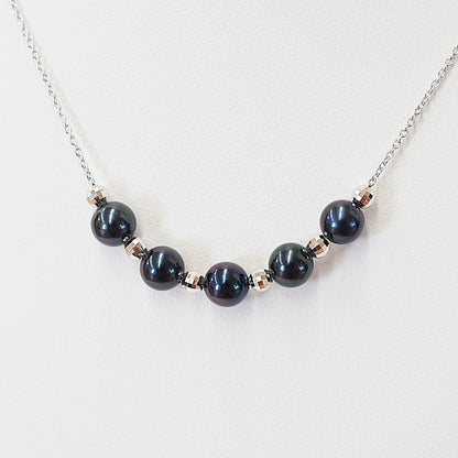 <SALE> Limited to actual item Black 7mm - 7.5mm akoya pearl through necklace Real Japan reenspearl Japanese Seawater dyed color SV925 silver