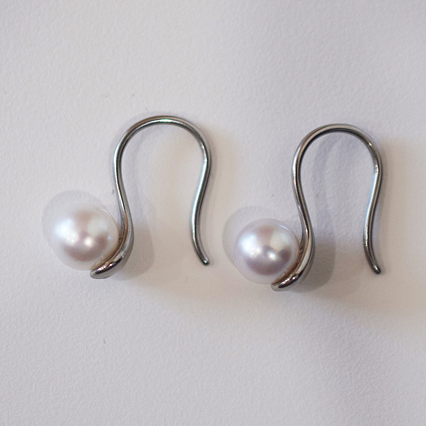 Actual product White pink akoya pearl 6mm - 6.5mm Surgical Stainless Steel Seawater Akoya Pearl Hook Earrings Japan