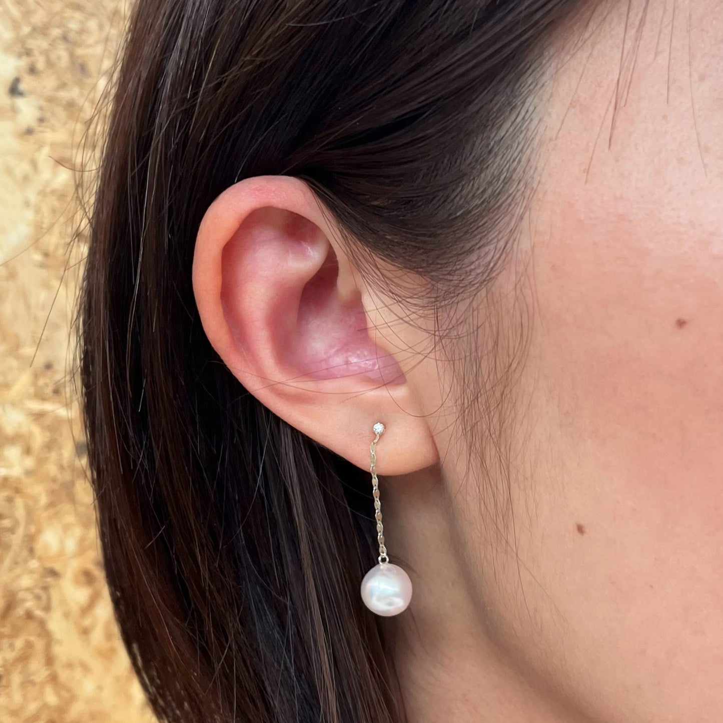 Hanadama rank K14WG 7.5mm - 9.5mm White pink Diamond 0.02ct Earring Real Akoya Pearl Japan Akoyapearl American あこや 真珠 珍珠 日本