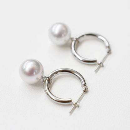 【K18YG / K14WG】Madama rank 9mm - 9.5mm Natural color Hoop Earring Real Akoya Pearl Japan Akoyapearl reenspearl birthday あこや 真珠