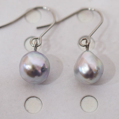 Actual product Natural color akoya Baroque pearl 9mm - 10mm Surgical Stainless Steel Seawater Akoya Pearl Stud Earrings Japan