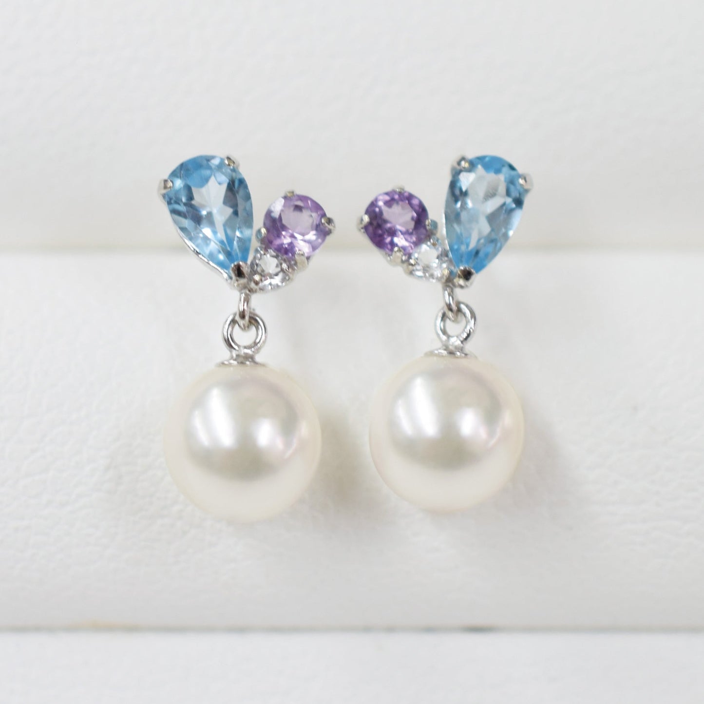 Hanadama rank Whitepink 5.5mm - 6.5mm Earrings Semi-precious stone Japan Blue topaz Light amethyst White Topaz あこや 真珠