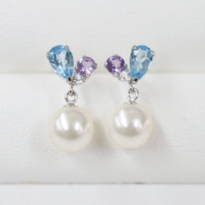 Hanadama rank Whitepink 5.5mm - 6.5mm Earrings Semi-precious stone Japan Blue topaz Light amethyst White Topaz あこや 真珠