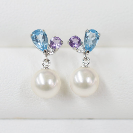 Hanadama rank Whitepink 5.5mm - 6.5mm Earrings Semi-precious stone Japan Blue topaz Light amethyst White Topaz あこや 真珠