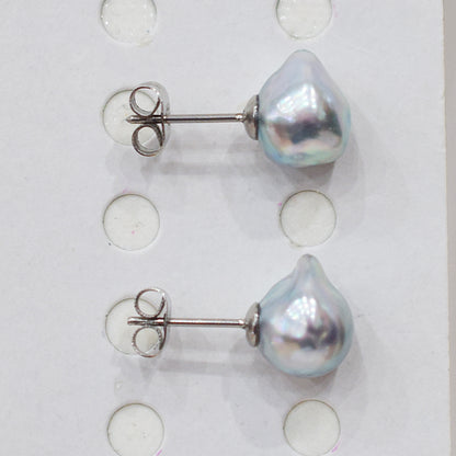 Limited to actual item Natural color akoya Baroque pearl 10.5mm - 11mm Surgical Stainless Steel Seawater Akoya Pearl Stud Earrings Japan